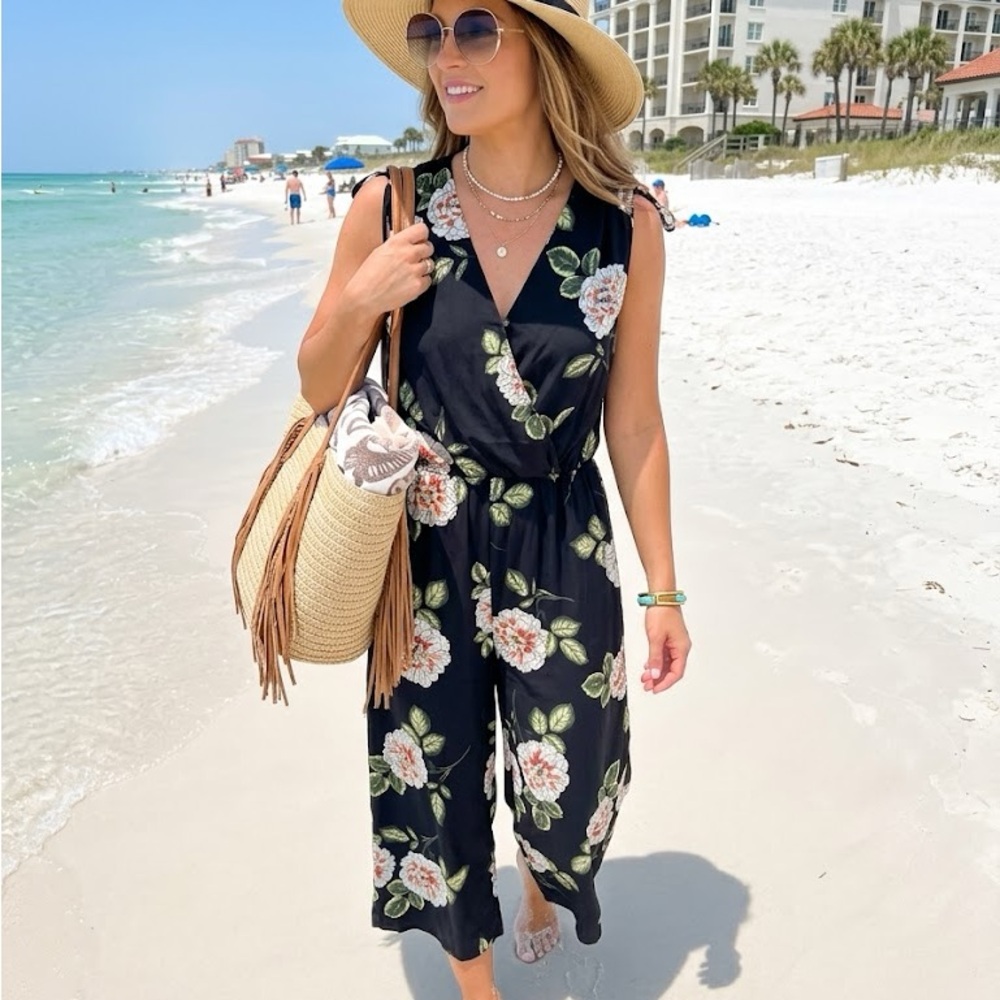 Brand new As U Wish Black Floral Tie-Shoulder Jumpsuit